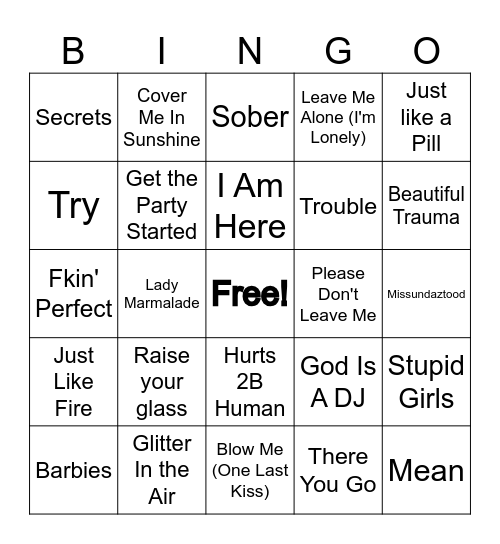 Big P!NK Energy Bingo Card