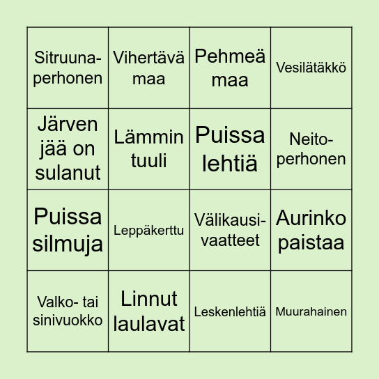 Bingo kevään merkeistä Bingo Card