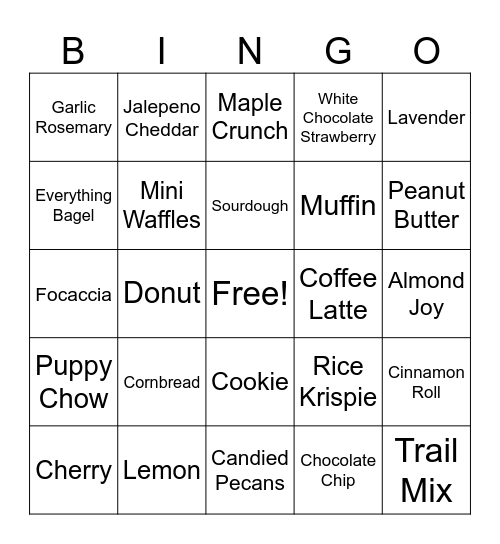 Baked Goods Bingo Card