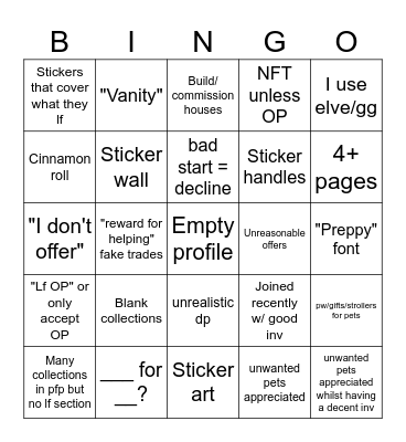 Adopt me profile bingo card Bingo Card