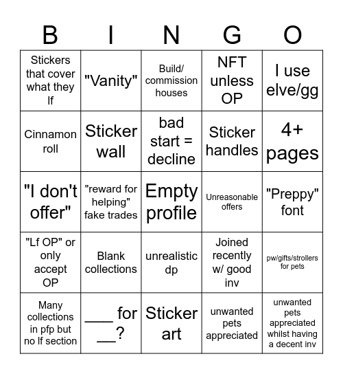 Adopt me profile bingo card Bingo Card