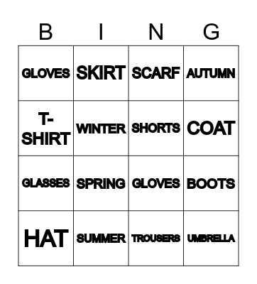 WEATHER - BINGO Card
