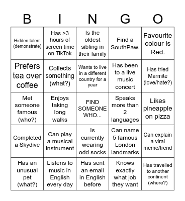 KSE ICE BREAKER BINGO Card