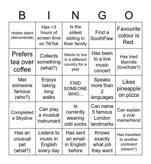 KSE ICE BREAKER BINGO Card
