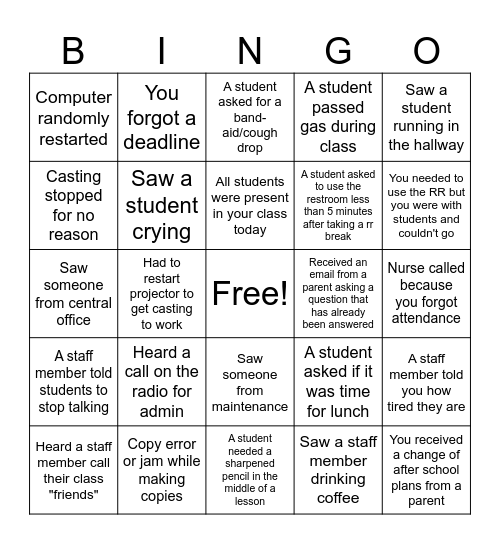 2025-26 MRE BINGO BOARD Bingo Card