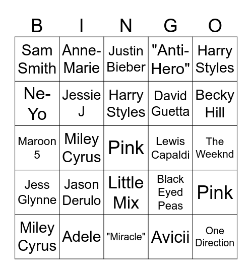 Heart Radio Bingo Card