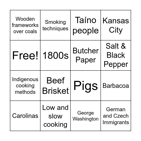 Texas BBQ Facts Bingo Card