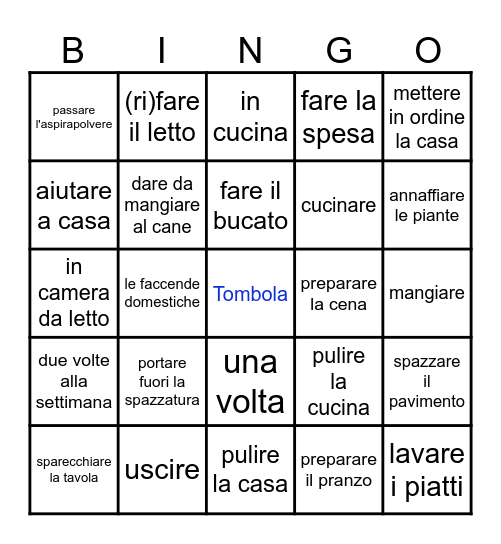 Chores/Le faccende domestiche Bingo Card