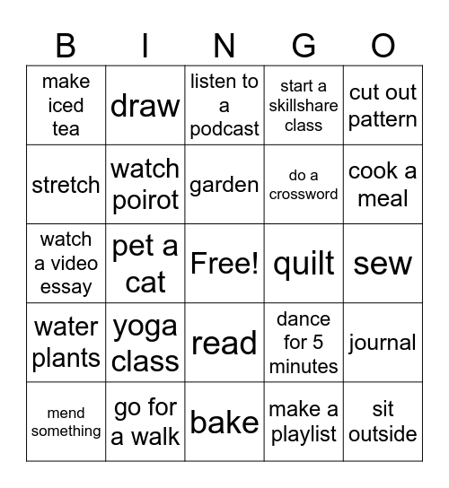 hobby bingo Card