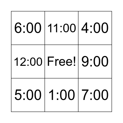 Digital time Bingo Card