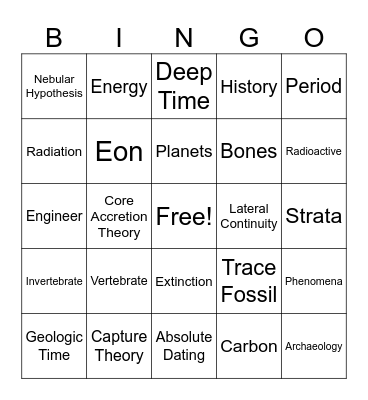 Unit 3: Earth's HIstory Bingo Card