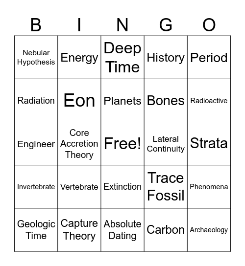 Unit 3: Earth's HIstory Bingo Card