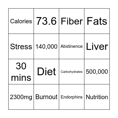 Lifestyle Management Bingo Card