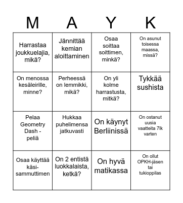 MAYK BINGO Card