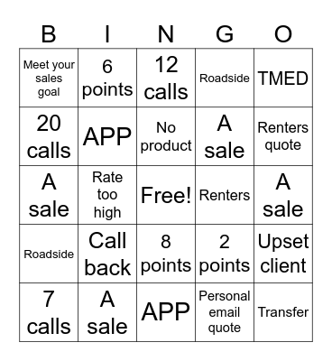 Sales Bingo Card