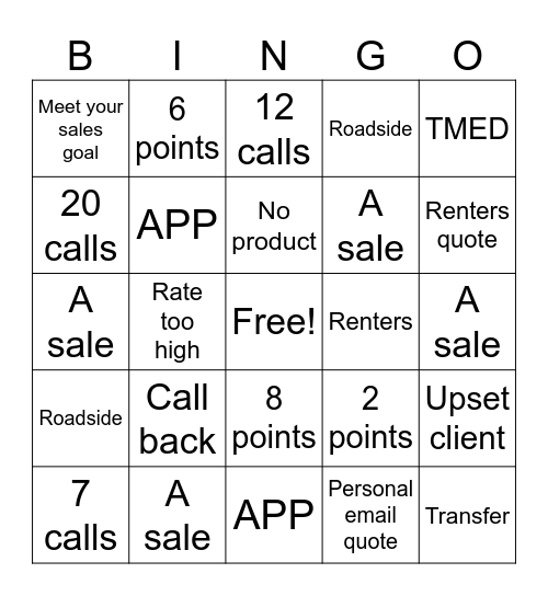 Sales Bingo Card