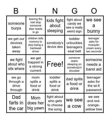 Road Trip Bingo Card