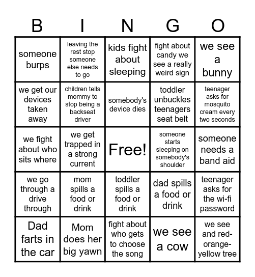 Road Trip Bingo Card