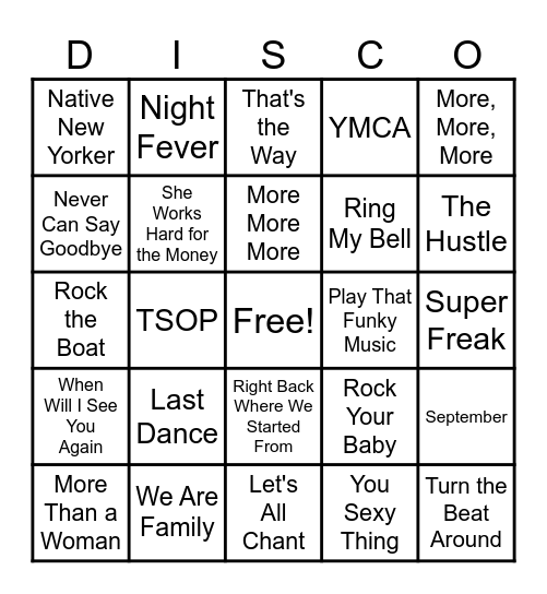 Disco Bingo Game 2 Bingo Card