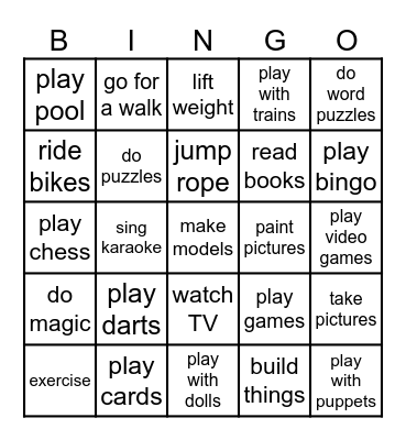 Hobbies Bingo Card