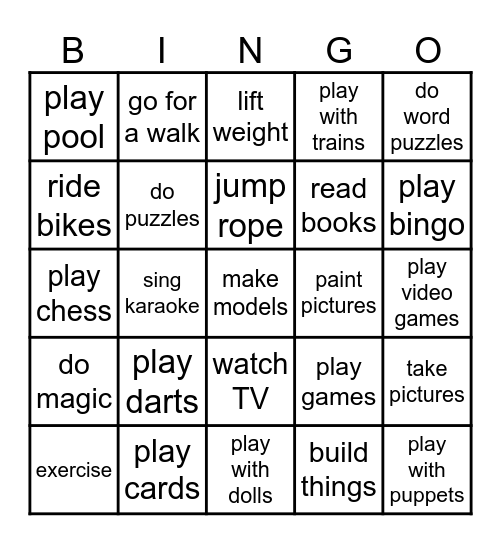 Hobbies Bingo Card
