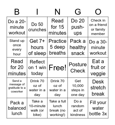 June Wellness Bingo Card