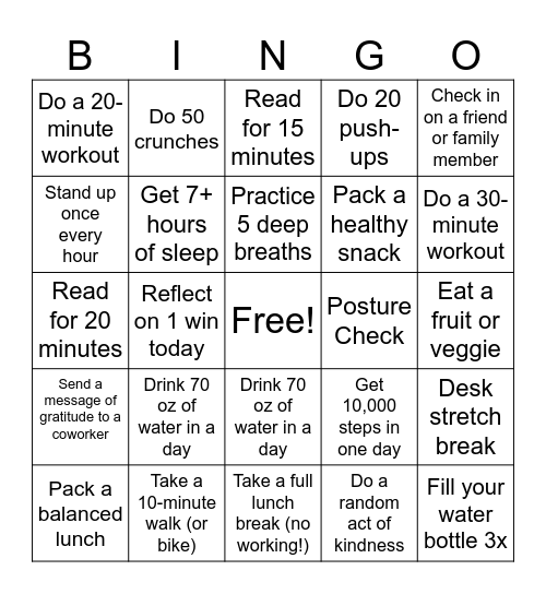 June Wellness Bingo Card