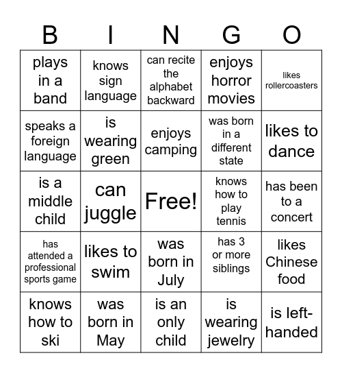 Untitled Bingo Card