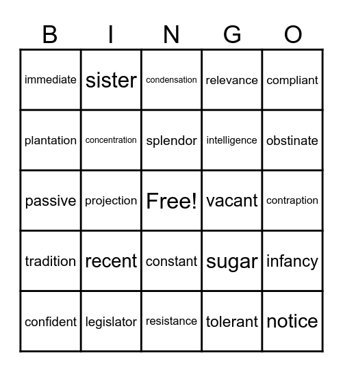 Megawords Review Bingo Card