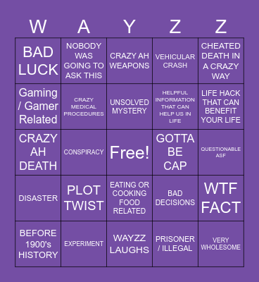 Zack D Bingo Card