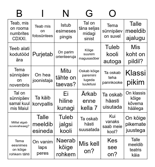 Klassibingo Card