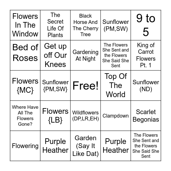 May Day/flowers/Children's Book Week Bingo Card