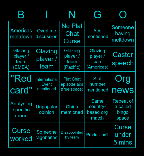 Plat Chat Podcast Bingo Card