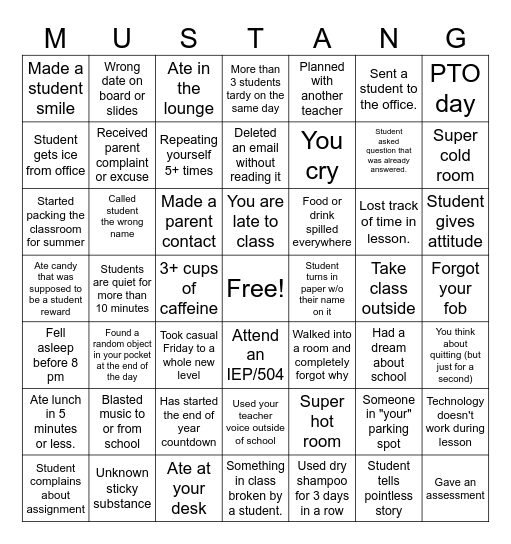 Teacher Appreciation Week Bingo Card