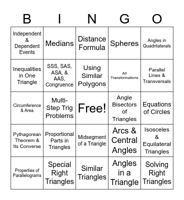 Geometry Review Bingo Card