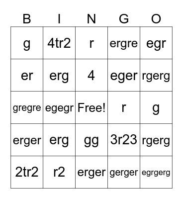 test Bingo Card