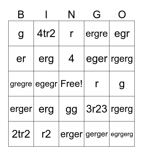 test Bingo Card