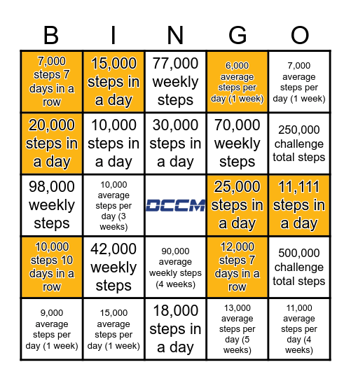 DCCM Step BINGO! Bingo Card