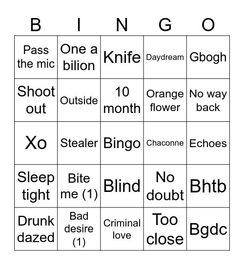 Set list en- salama Bingo Card