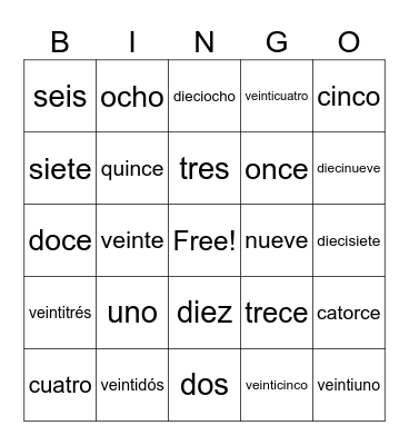 Español Número BINGO Card