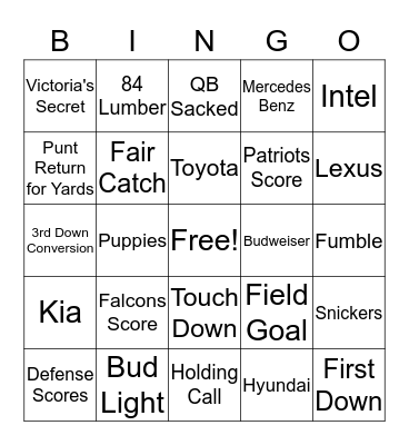 Super Bowl 2017 Bingo Card