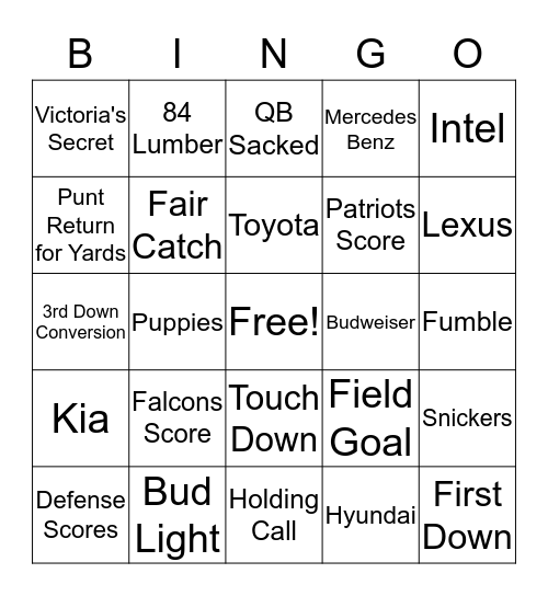 Super Bowl 2017 Bingo Card