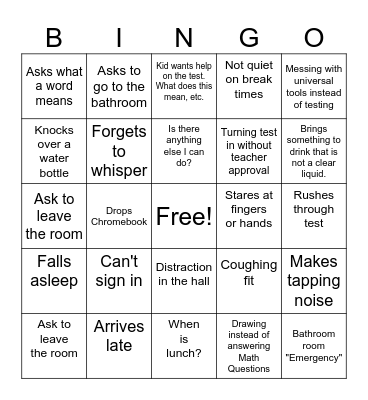 MAP Testing Bingo Card