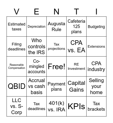 Bingo with Venti Bingo Card