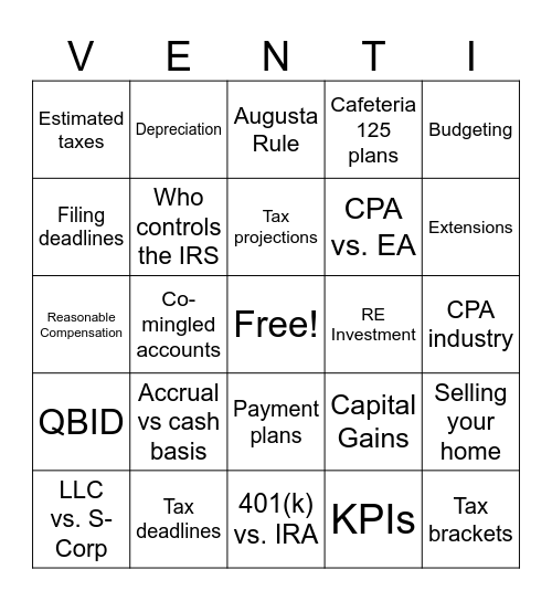 Bingo with Venti Bingo Card
