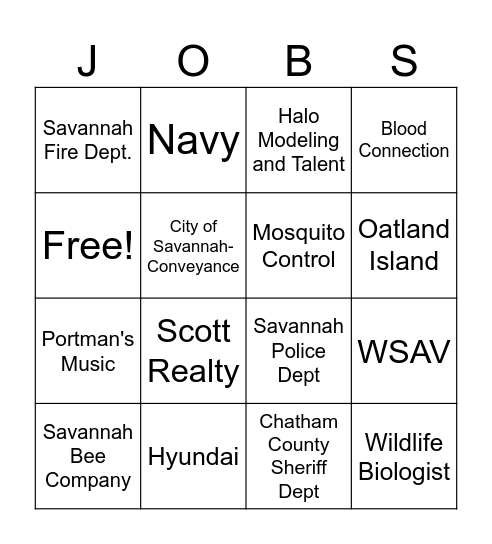 Career Day Bingo Card
