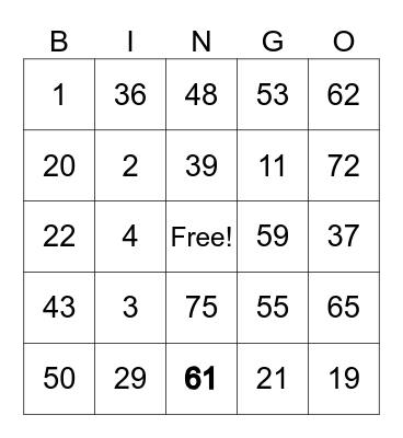 Untitled Bingo Card