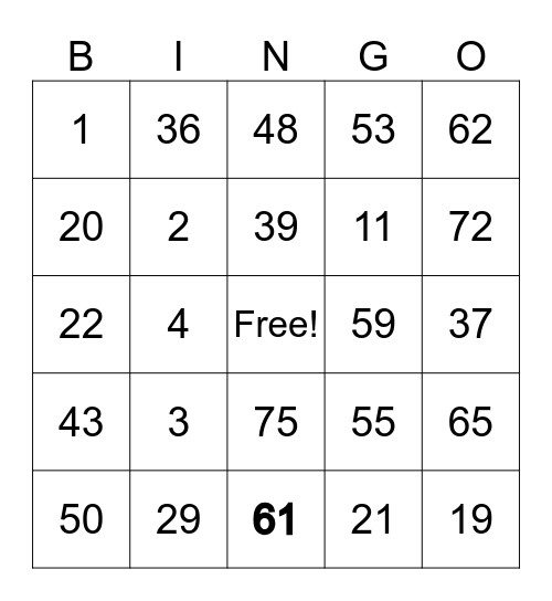 Untitled Bingo Card