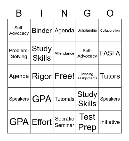 AVID Bingo Card