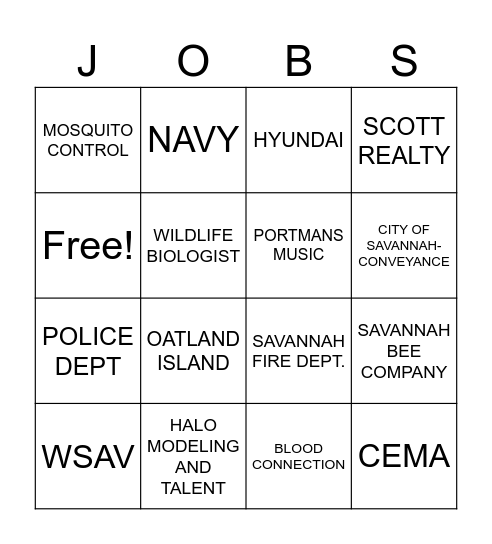 CAREER DAY Bingo Card